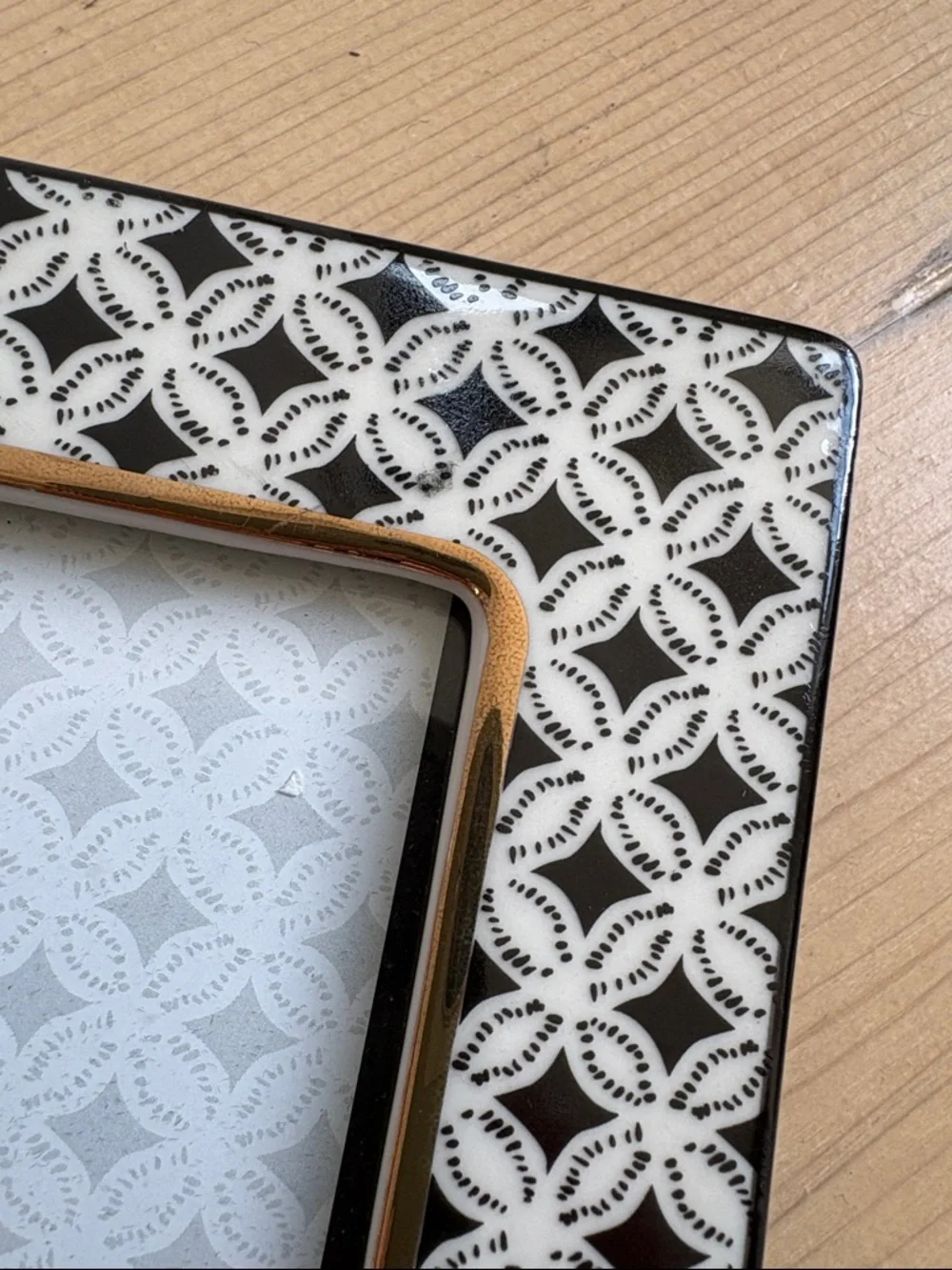 Anthropologie Black, White and Gold Floral Picture Frame - 5”x7” photo